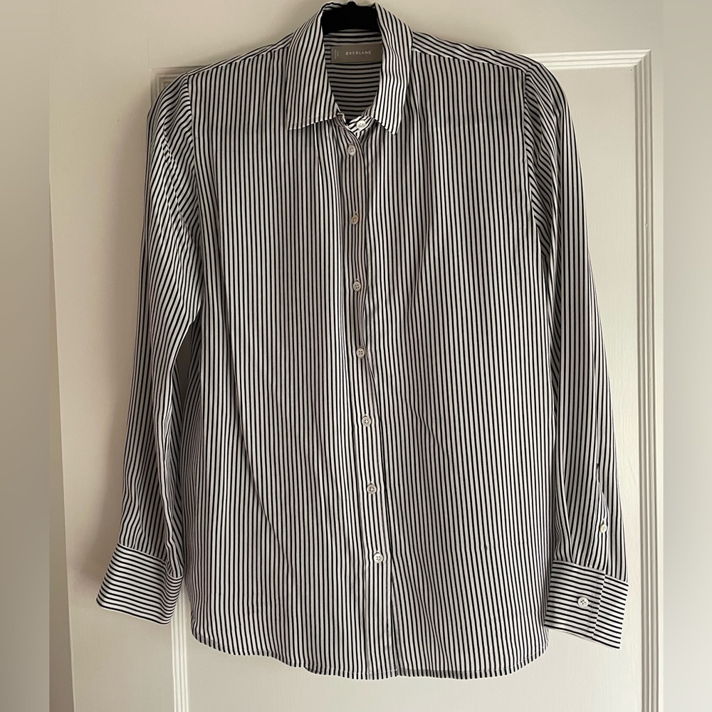 Vertical Stripe Silk Everlane Blouse